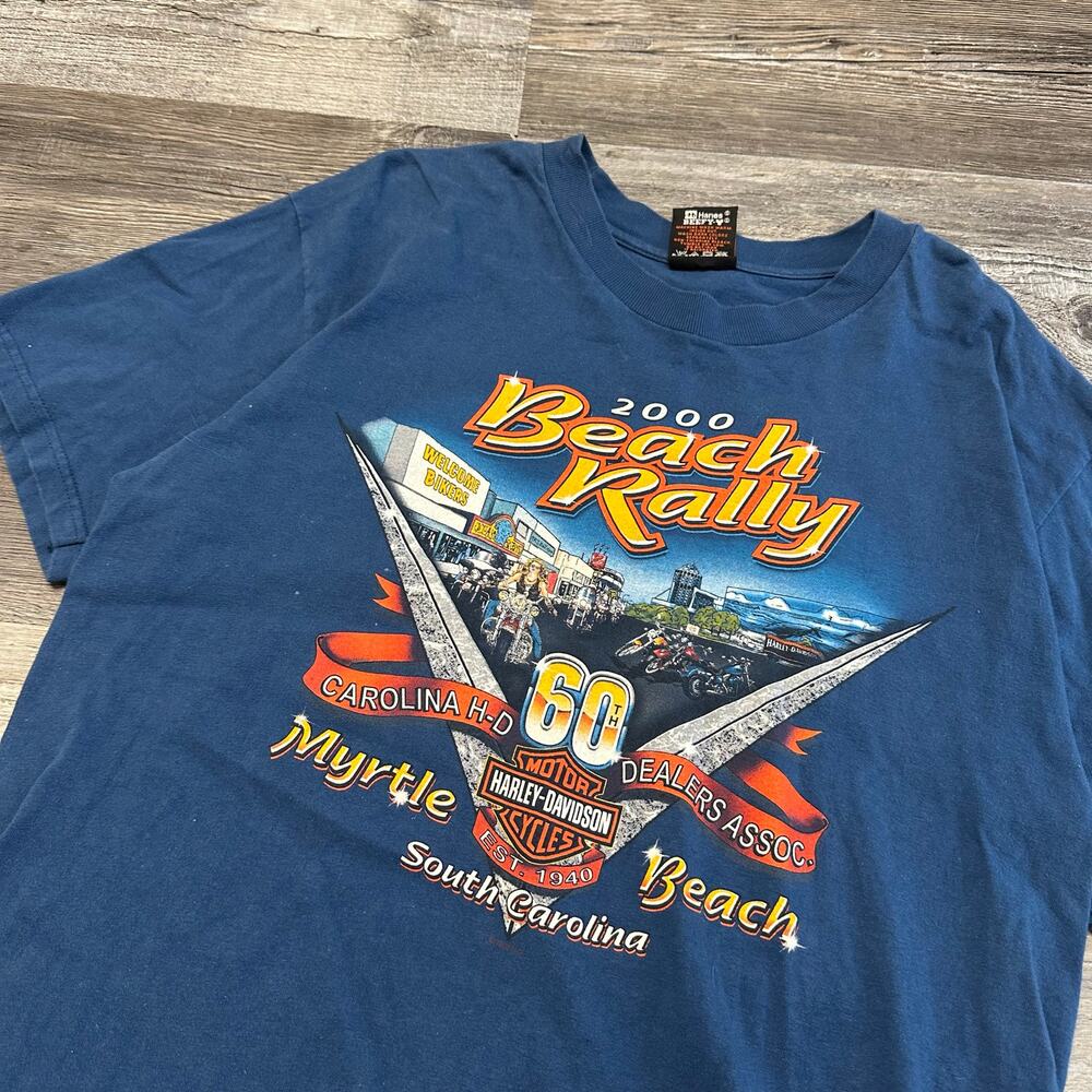 Vintage‎ 2000 Harley Davidson Blue Mens L Myrtle Beach Rally USA Made Tee Shirt